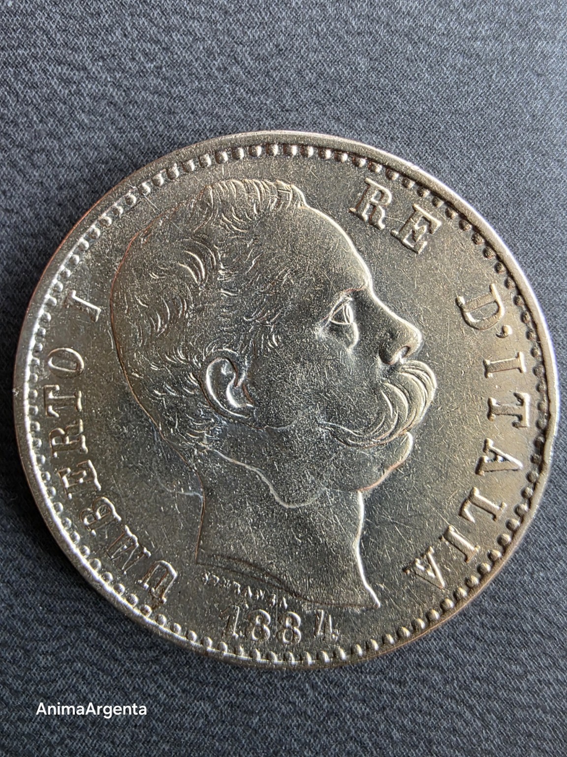 Retrato de Umberto I en la moneda italiana de 2 lire de 1881