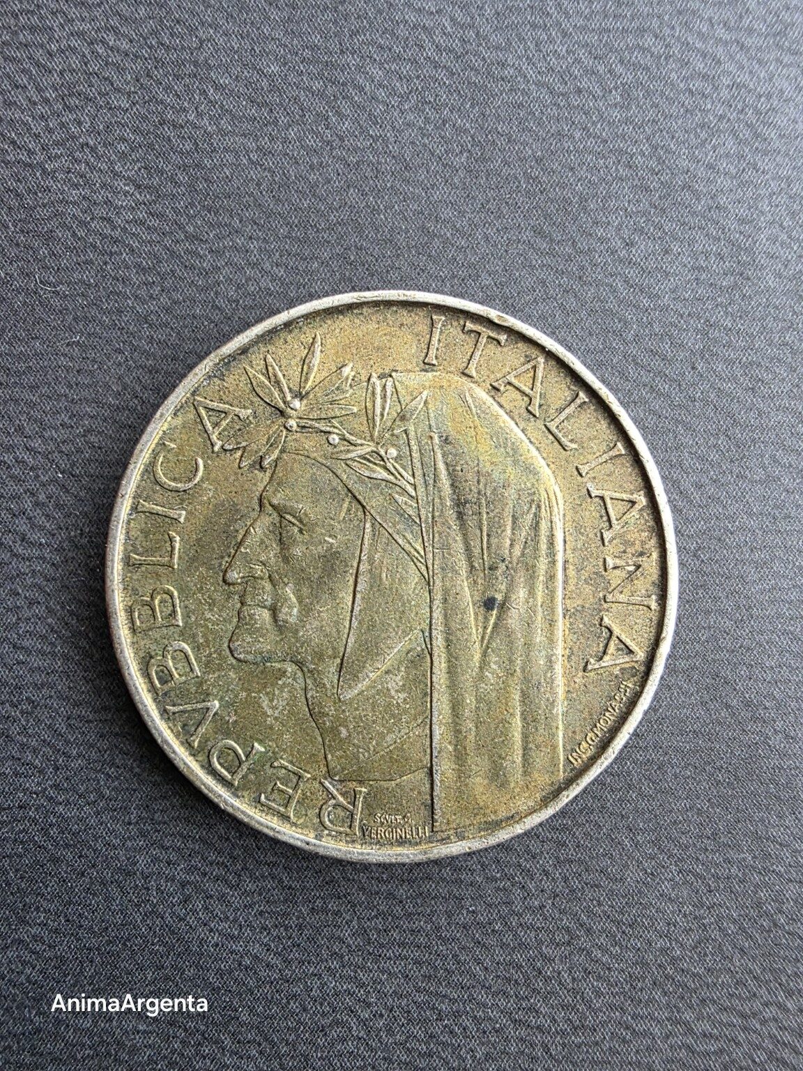 Anverso: retrato laureado de Dante Alighieri
